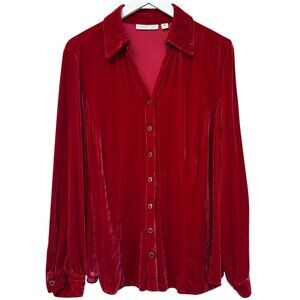 Coldwater Creek Velvet Top Womens Plus Size 1X Red Silk Blend Button up Blouse